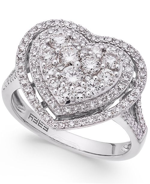 EFFY Collection EFFY® Pavé Classica Diamond Heart Ring (1-1/8 ct. t.w ...