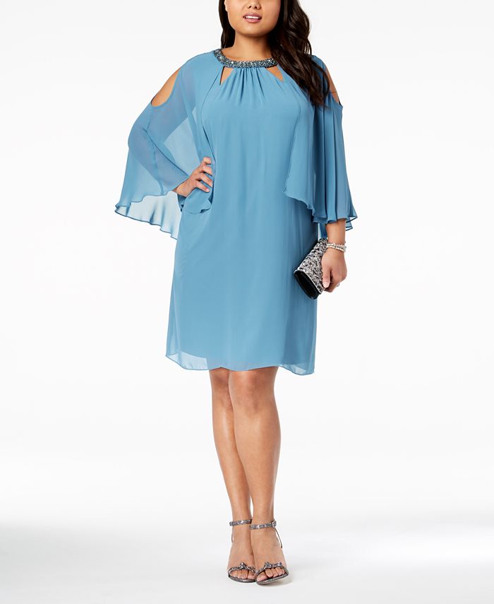 SL Fashions Plus Size Embellished Cold-Shoulder Cape Dress - Macy's