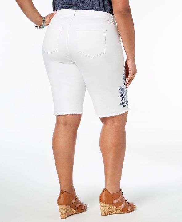 Style And Co Plus Size Embroidered Denim Bermuda Shorts Created For Macys And Reviews Shorts 