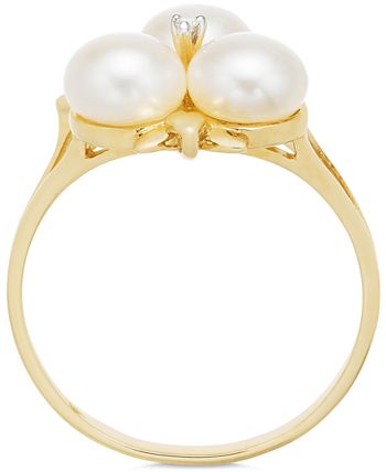 Belle de Mer - Cultured Freshwater Pearl (6mm) and Diamond Accent Ring in 14k Gold