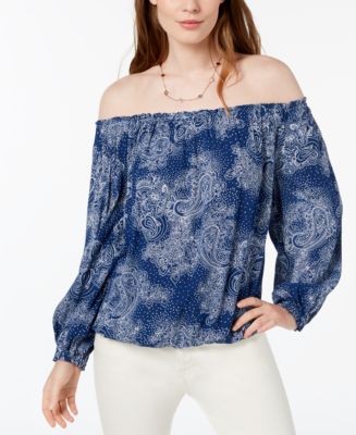 Tommy Hilfiger Paisley-Print Off-The-Shoulder Top, Created for Macy's ...