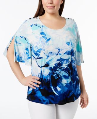 Calvin Klein - Plus Size Split-Sleeve Top