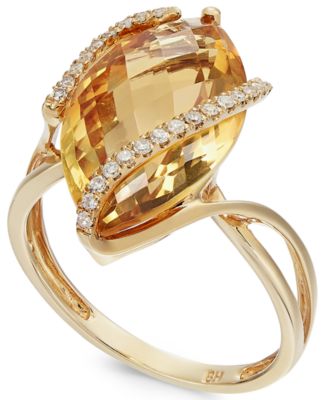 EFFY&reg; Marquise-Cut Pink Amethyst (6-7/8 ct. t.w.) and Diamond (1/8 ct. t.w.) Wrap Ring in 14k Gold (Also in Citrine & London Blue Topaz)