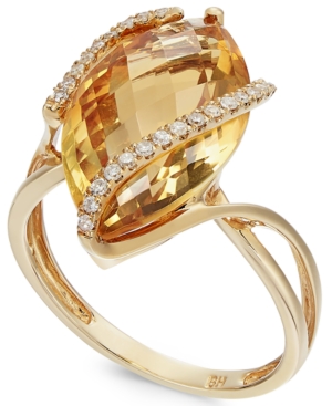 image of Gemma by Effy Marquise-Cut Citrine (8-1/2 ct. t.w.) and Diamond (1/8 ct. t.w.) Wrap Ring in 14k Gold