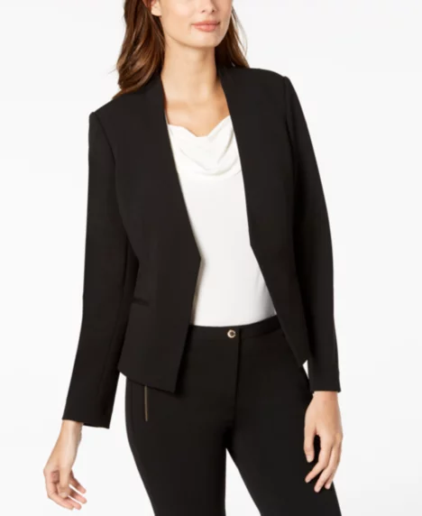 Petite Asymmetrical Open-Front Blazer - Black