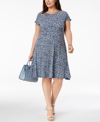 Michael Kors - Plus Size Floral-Print Fit & Flare Dress