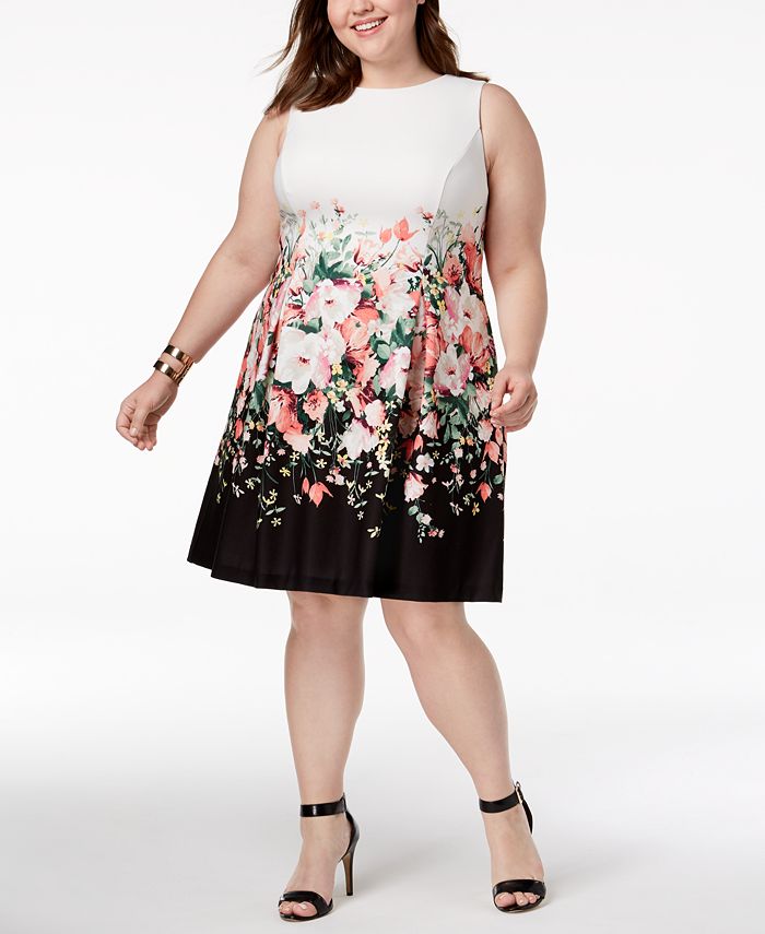 Jessica Howard Plus Size Floral Colorblocked Dress - Macy's