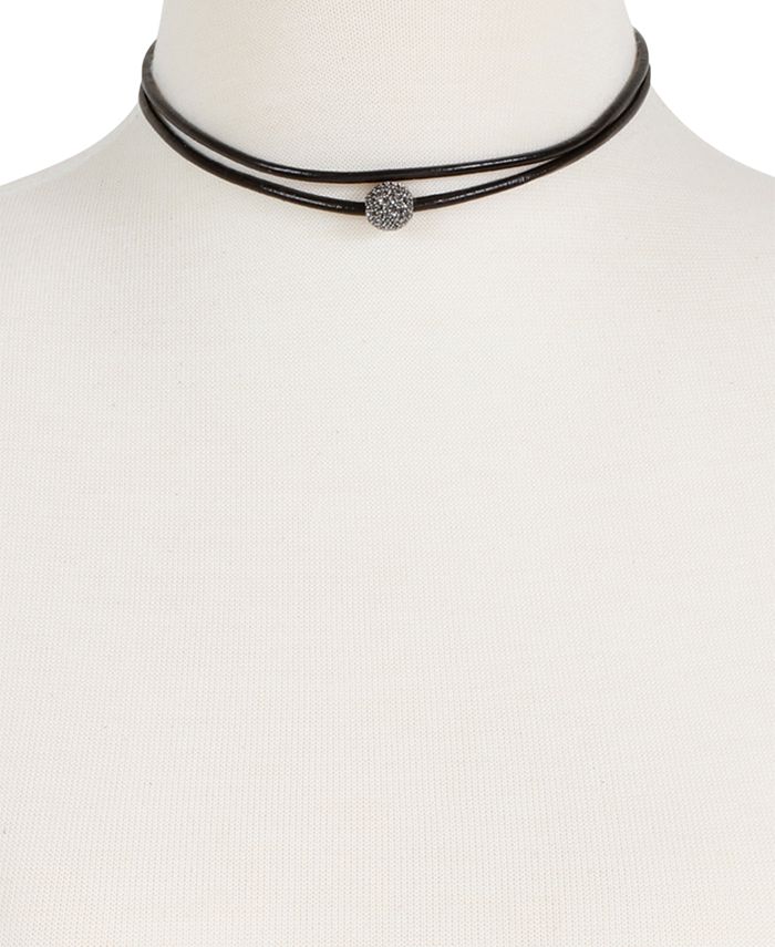 Lucky Brand - Silver-Tone Black Leather Crystal Choker Necklace
