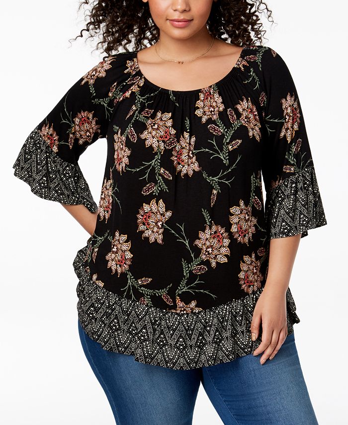 Style & Co Plus Size Flounce-Trim Top, Created for Macy's - Macy's