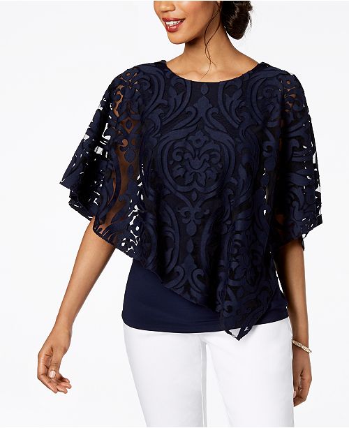 MSK Lace Overlay Top & Reviews - Tops - Women - Macy's