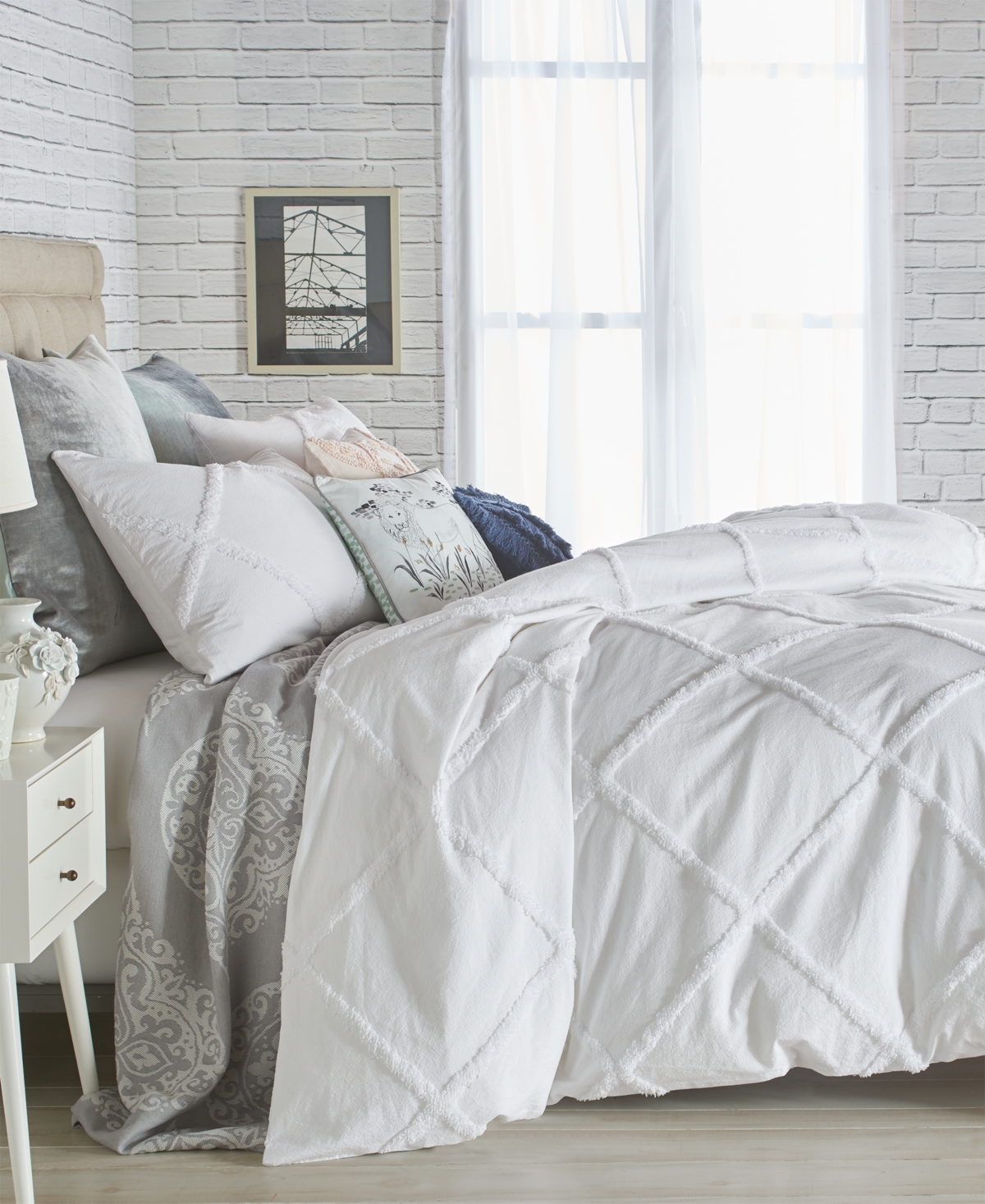 Peri Home Chenille Lattice Queen Duvet Cover Bedding In White
