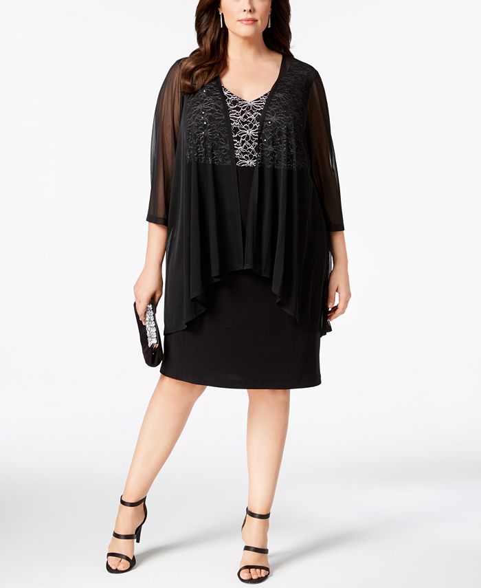 Connected Plus Size Lace & Sheer Jacket Dress & Reviews - Dresses ...