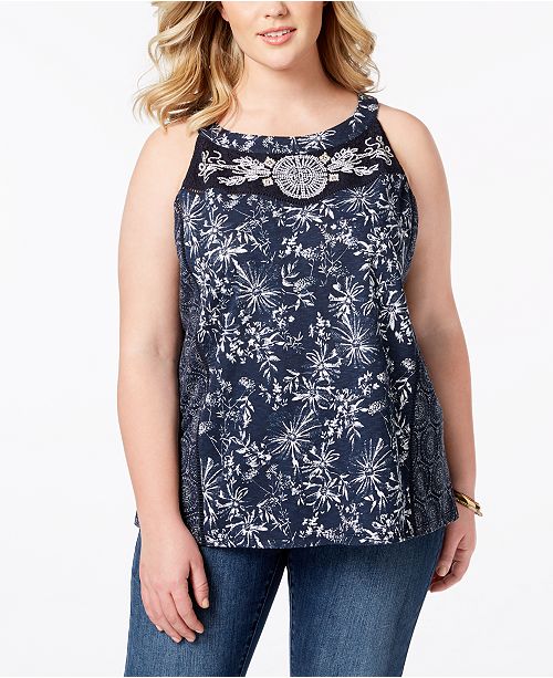 Image result for Style & Co Plus Size Cotton Mixed-Print Sleeveless Top, Created for Macy's