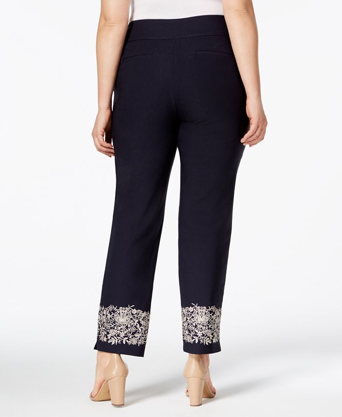 Charter Club Plus Size Tummy Control EmbroideredCuff Pants, Created