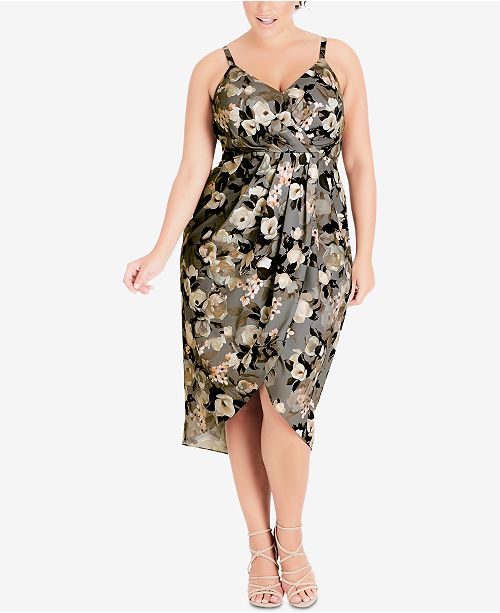 City Chic Trendy Plus Size Printed Faux-Wrap Dress ...