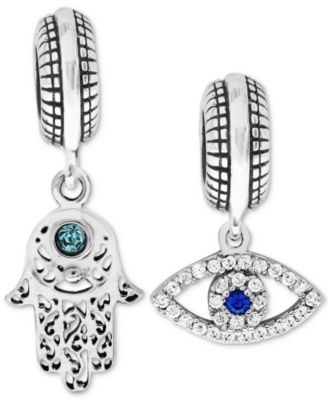 Rhona Sutton - 2-Pc. Set Cubic Zirconia Hamsa Hand and Evil-Eye Drop Charms in Sterling Silver