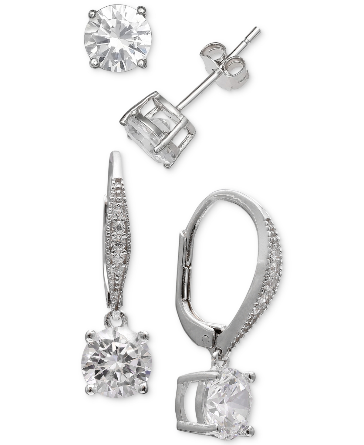 2-Pc. Cubic Zirconia Earring Set in Sterling Silver, Created for Macy's - Silver