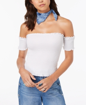 image of Crave Fame Juniors- Smocked Off-The-Shoulder Crop Top