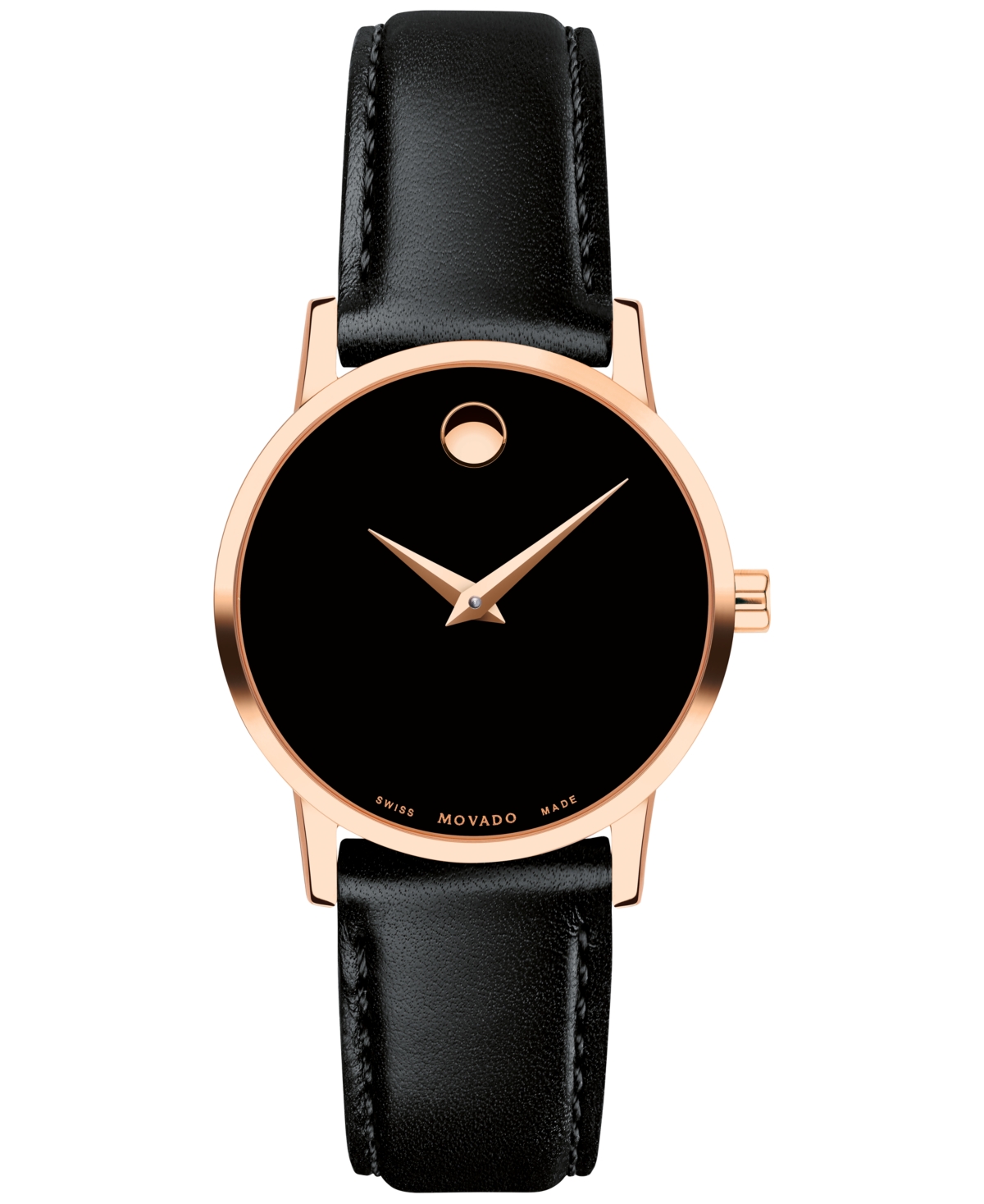 Shop Movado Women's Swiss Museum Classic Black Leather Strap Watch 28mm In Black,rose Gold Black