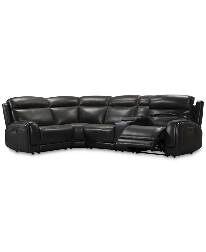 Furniture - Winterton 5-Pc. Leather Sectional Sofa With 2 Power Recliners, Power Headrests, Lumbar, Console & USB Power Outlet