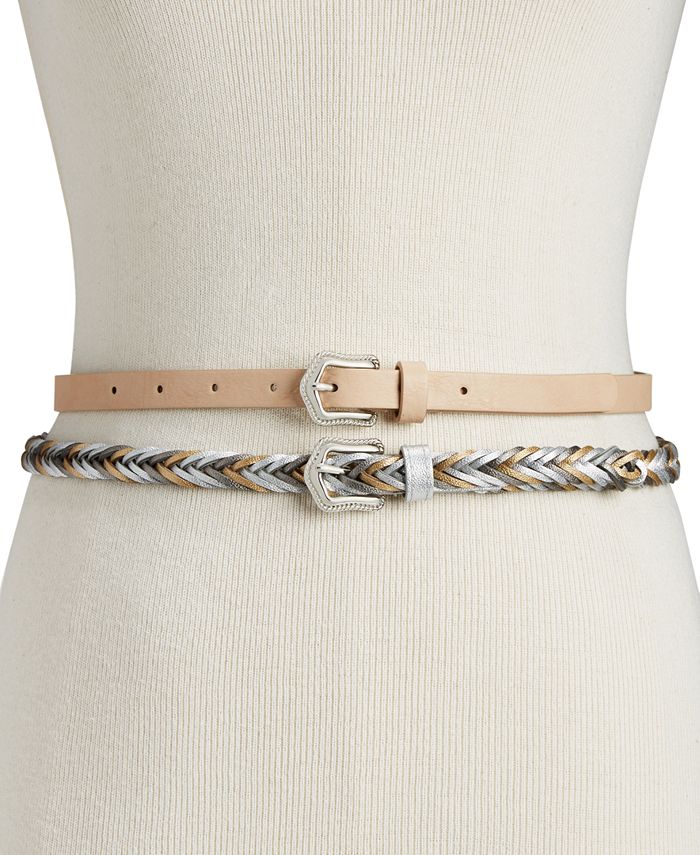 INC International Concepts I.N.C. 2for1 Solid & Braided Skinny Belts