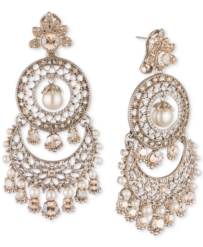 Marchesa GoldTone Crystal & Imitation Pearl Tiered Chandelier Earrings