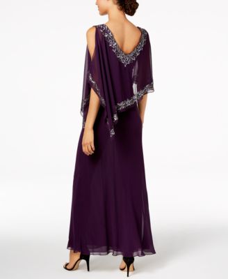 J Kara Embellished Cold-Shoulder Cape Dress - Macy's