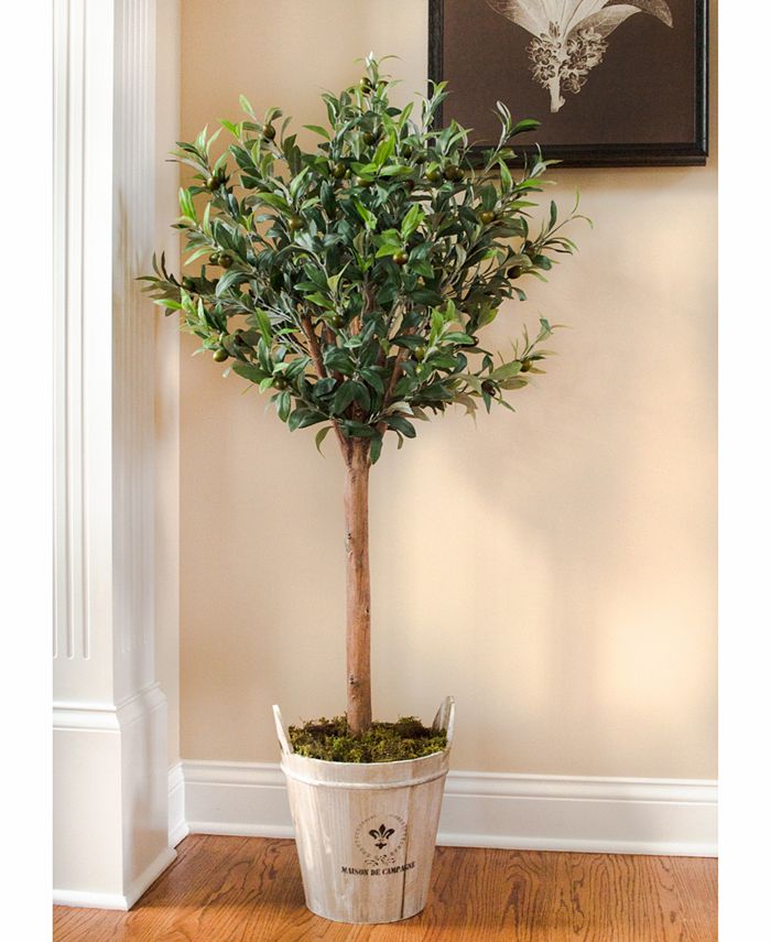 Nearly Natural 4.5' Olive Topiary Artificial Tree in European Barrel
