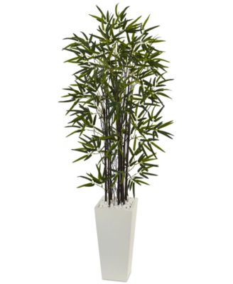 Nearly Natural - 5.5' Black Bamboo Artificial Tree in White Tower Planter