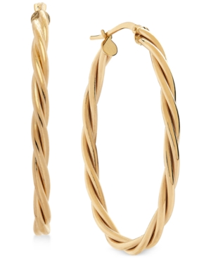 image of Twist Oval Hoop Earrings in 14k Gold