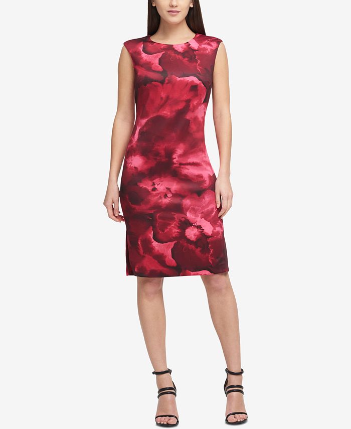 DKNY Faded Floral Scuba Sheath Dress, Created for Macy's - Macy's