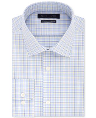 Tommy Hilfiger Men's Fitted Stretch Yellow & Blue Check Dress Shirt ...