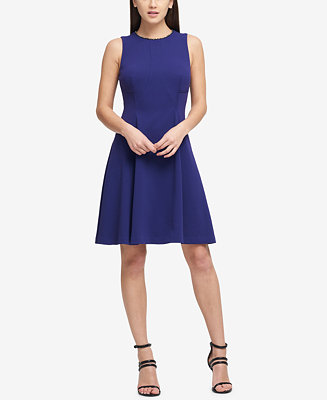 DKNY Embellished-Neck Fit & Flare Dress, Created for Macy's - Macy's