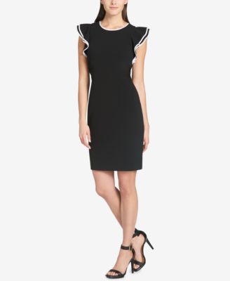 tommy hilfiger scuba flutter ruffle cap sleeve sheath dress