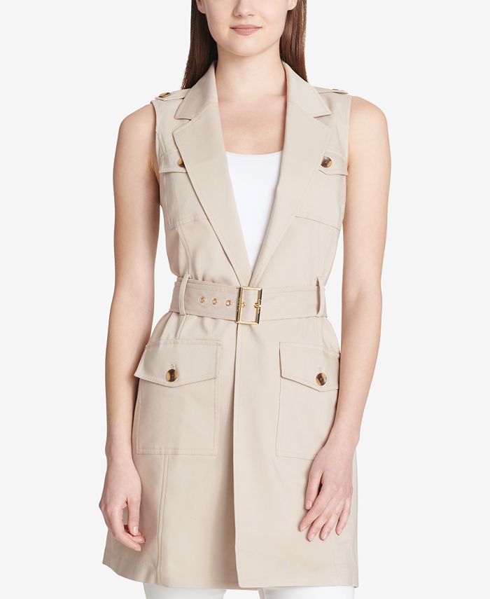 Calvin Klein Belted Trench Vest, Sleeveless Trench Coat Dress At Macy S