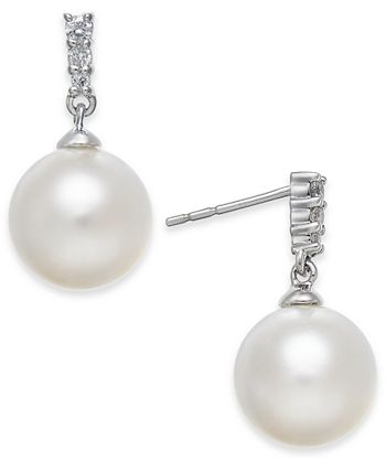 Macy's - Cultured Freshwater Pearl (8mm) & Diamond Accent Drop Earrings in 14k White Gold