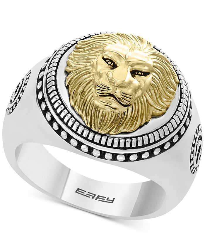 EFFY Collection EFFY® Men's Lion Head Ring in Sterling Silver & 18k ...