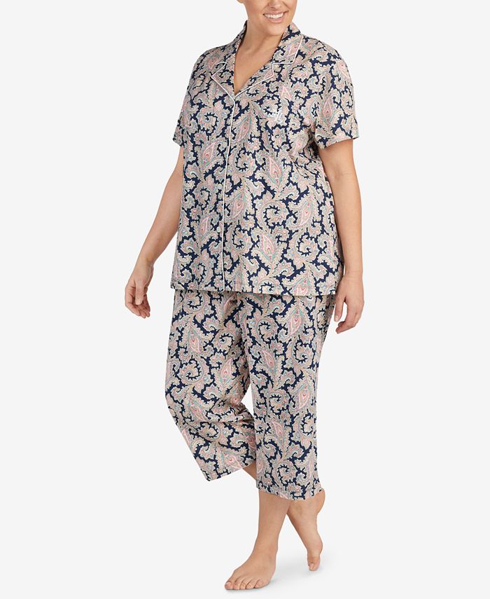Lauren Ralph Lauren Classic Knits Plus Size Paisley-Print Capri Pajama ...