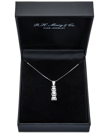 Macy's - Diamond Graduated Three-Stone Pendant Necklace (1 ct. t.w.) in 14k White Gold, 18" + 2" extender