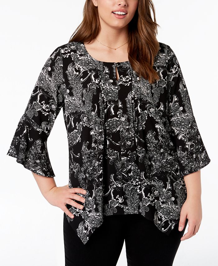 NY Collection Plus Size Printed Layered-Look Top - Macy's