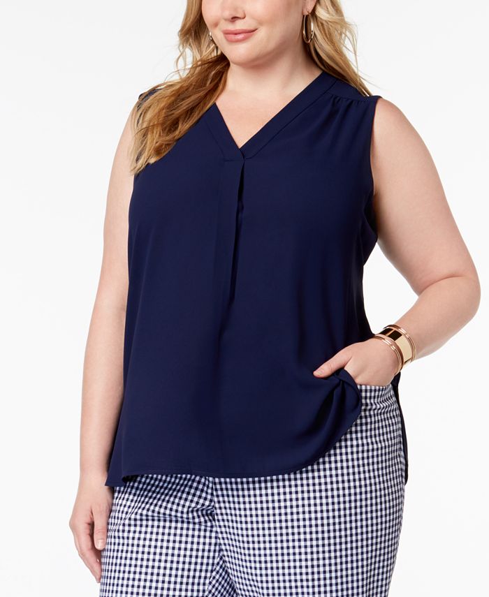 Anne Klein Plus Size Pleated-Front Tank & Reviews - Tops - Plus Sizes ...