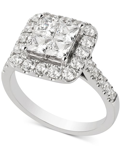 Macy S Diamond Princess Halo Engagement Ring 2 Ct T W In 14k White Gold Reviews Rings Jewelry Watches Macy S