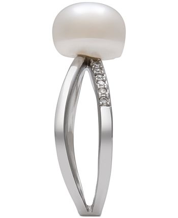 Macy's - Cultured Freshwater Pearl (9mm) & Cubic Zirconia Crisscross Ring in Sterling Silver