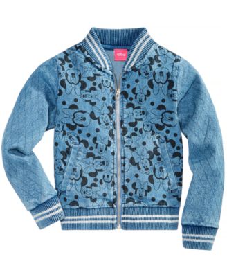Disney - Toddler Girls Minnie Mouse Denim Bomber Jacket