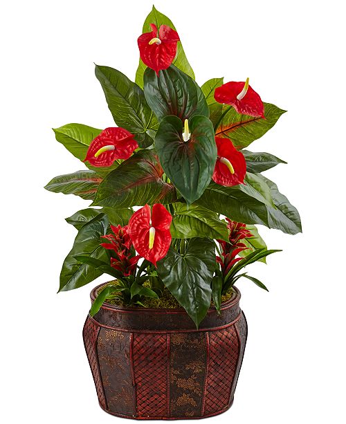 Nearly Natural 45" Mixed Anthurium & Bromeliad Artificial Plants in