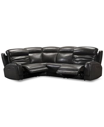 Furniture - Winterton 4-Pc. Leather Sectional Sofa With 2 Power Recliners, Power Headrests, Lumbar & USB Power Outlet