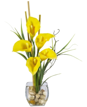 Nearly Natural Mini Calla Lily Silk Flower Arrangement In Yellow