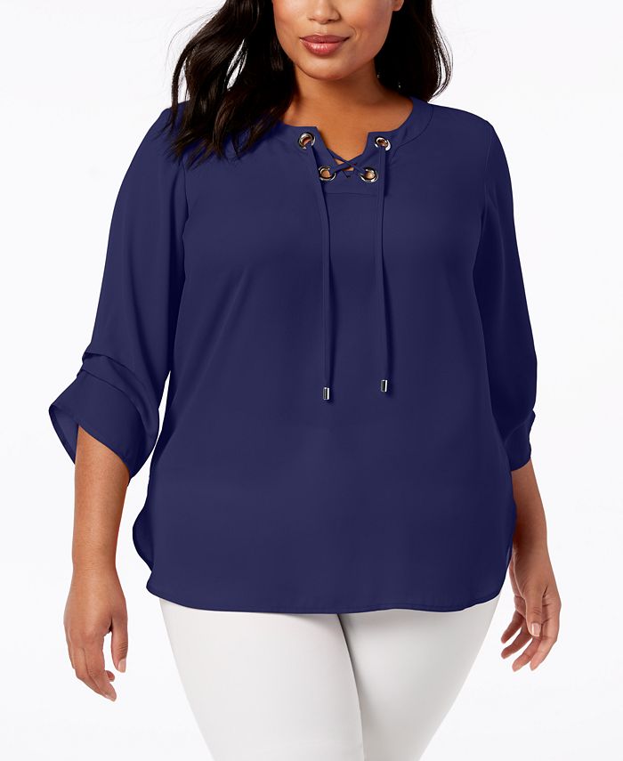 JM Collection Plus Size Lace-Up Top, Created for Macy's - Macy's