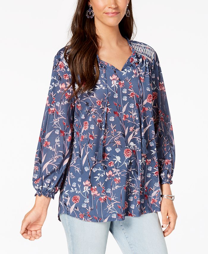 Style & Co Floral-Print Peasant Top, Created for Macy's - Macy's