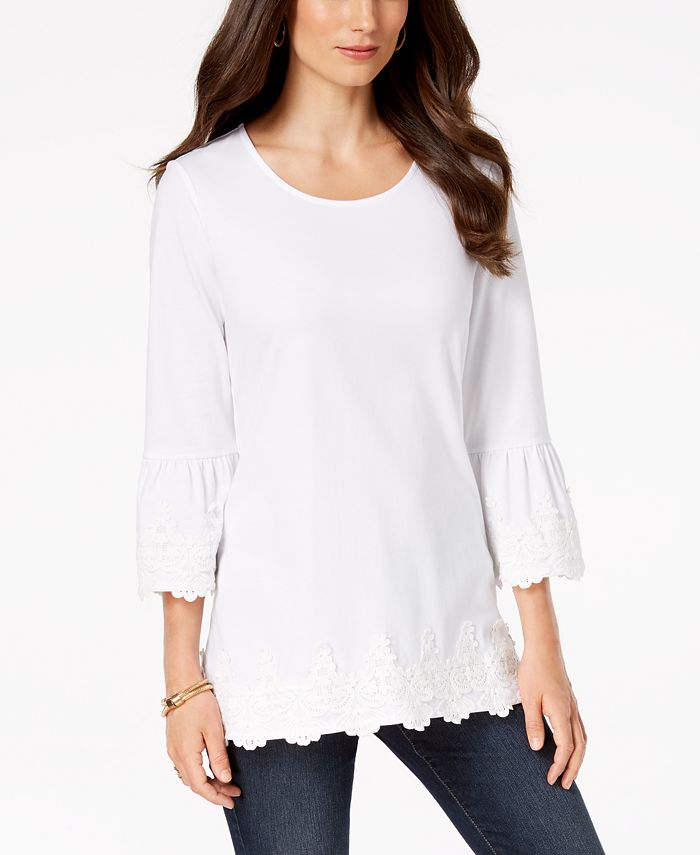 Charter Club Crochet-Embellished Top, Created for Macy's - Macy's